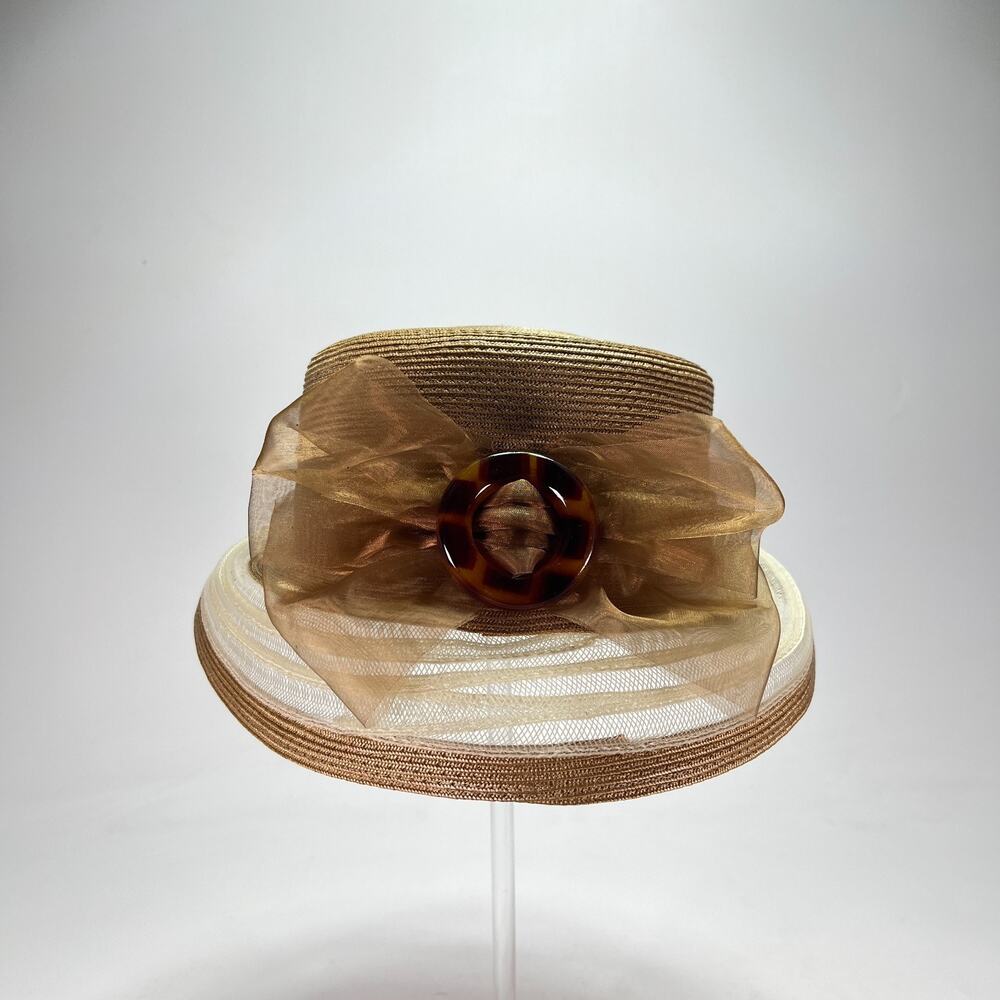 Brown Skimmer Straw Tortoise Buckle Boater Bow Derby Fascinator Dress Hat Womens